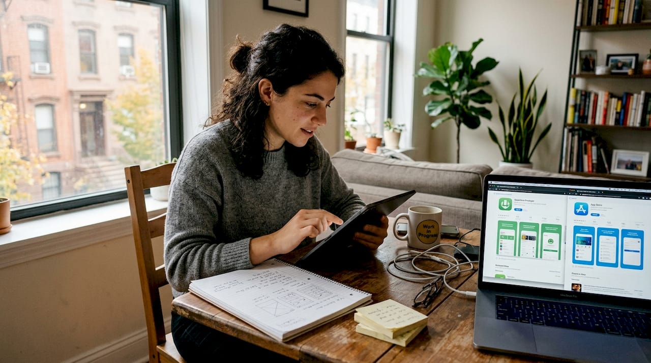 App designer working with tablet and laptop