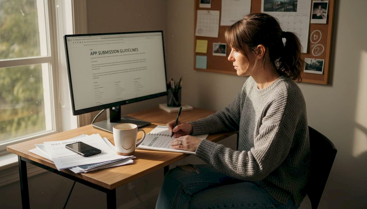 Woman reviewing app store compliance workflow