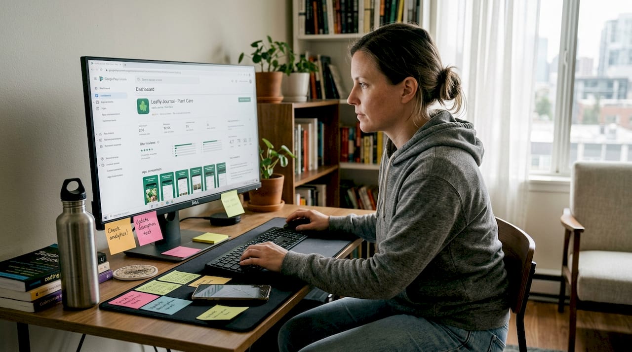 Developer reviewing Play Store app listing