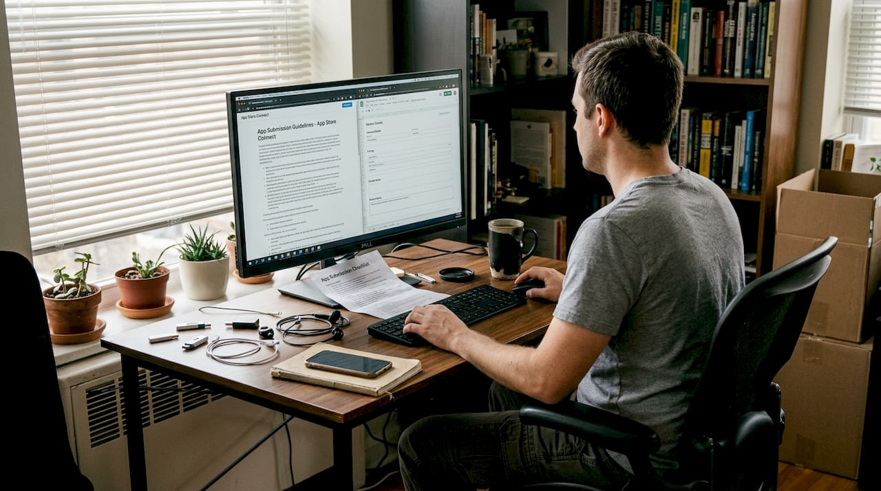 Developer prepping app store submission workspace