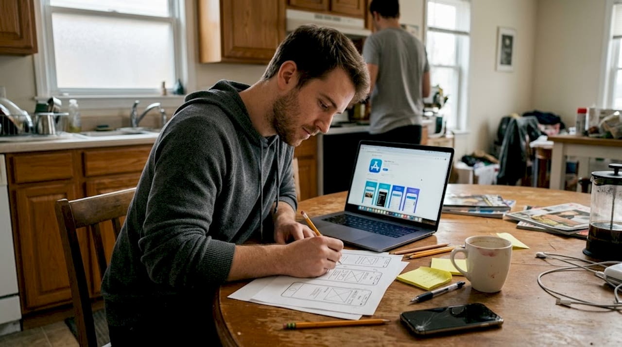 App designer working on screenshot storyboards