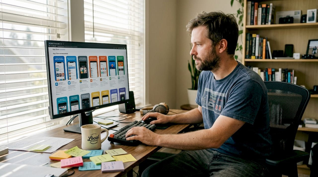 Developer reviewing app screenshots workspace