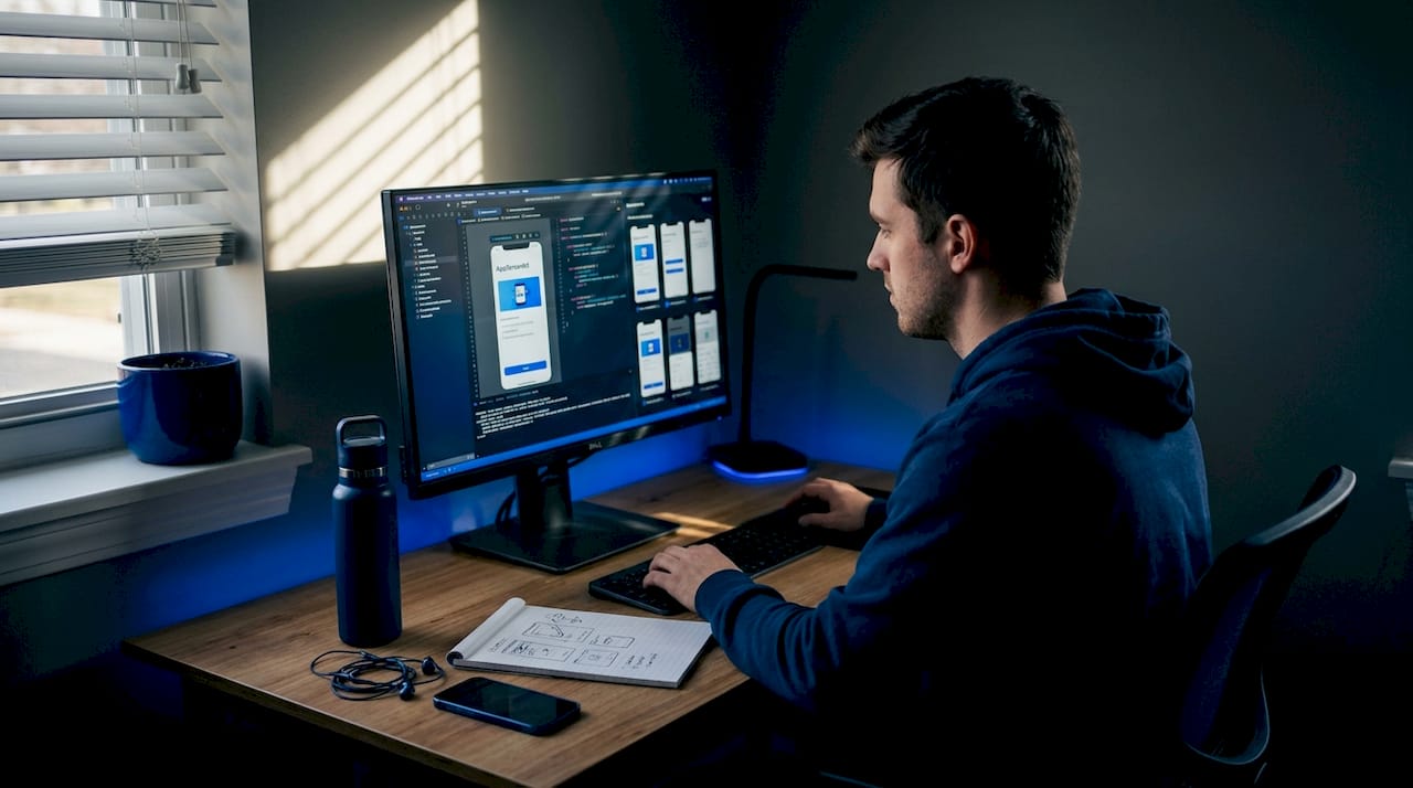 Developer using screenshot tool at home office desk